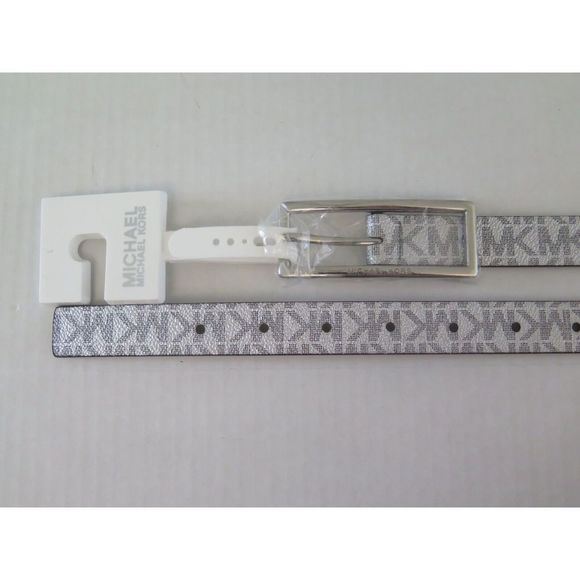 Michael Kors 556179C 040 Women's Sz L Silver Signature "MK" Logo Belt - Picture 8 of 9